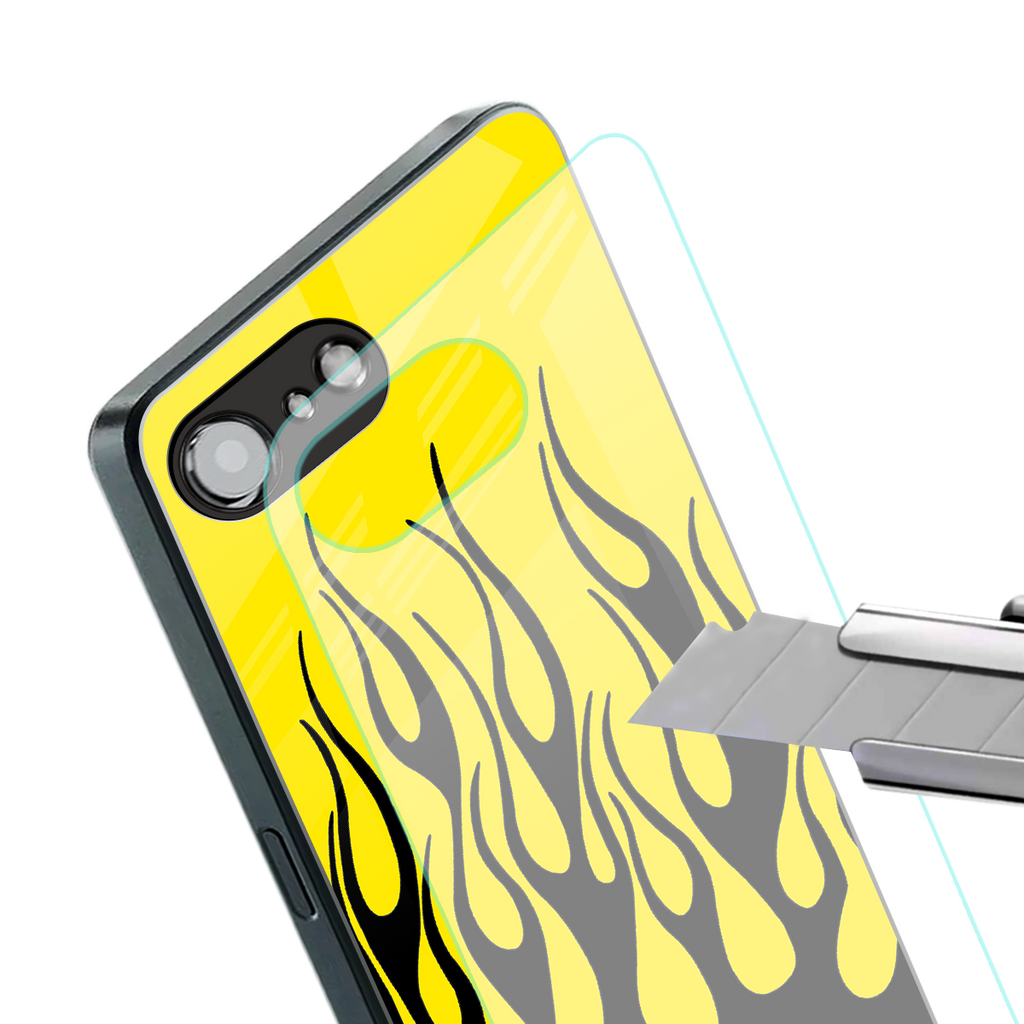 y2k black flames back phone cover | glass case for iphone 16e