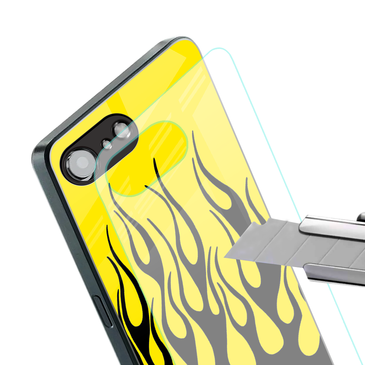 y2k black flames back phone cover | glass case for iphone 16e