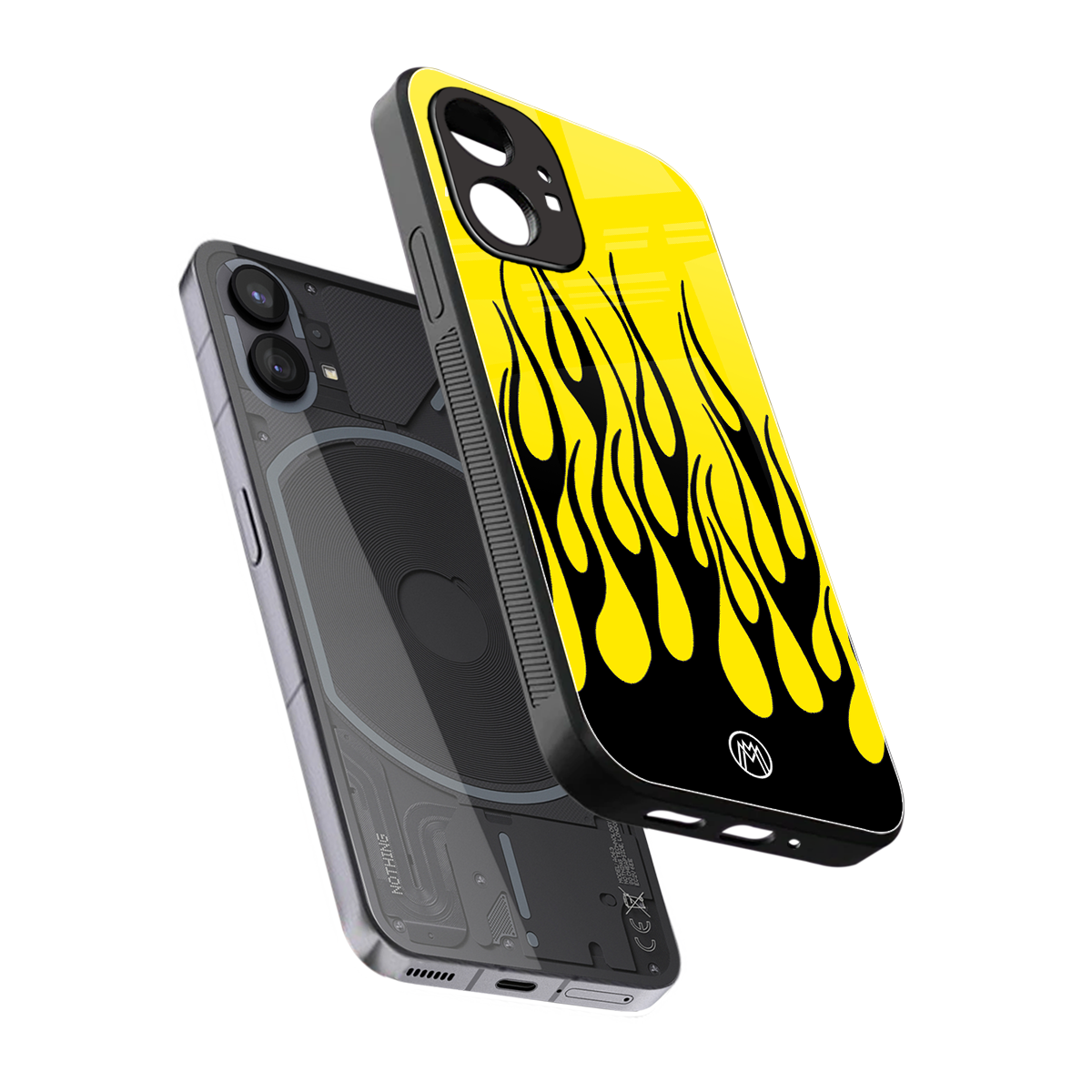 y2k black flames back phone cover | glass case for nothing phone 1