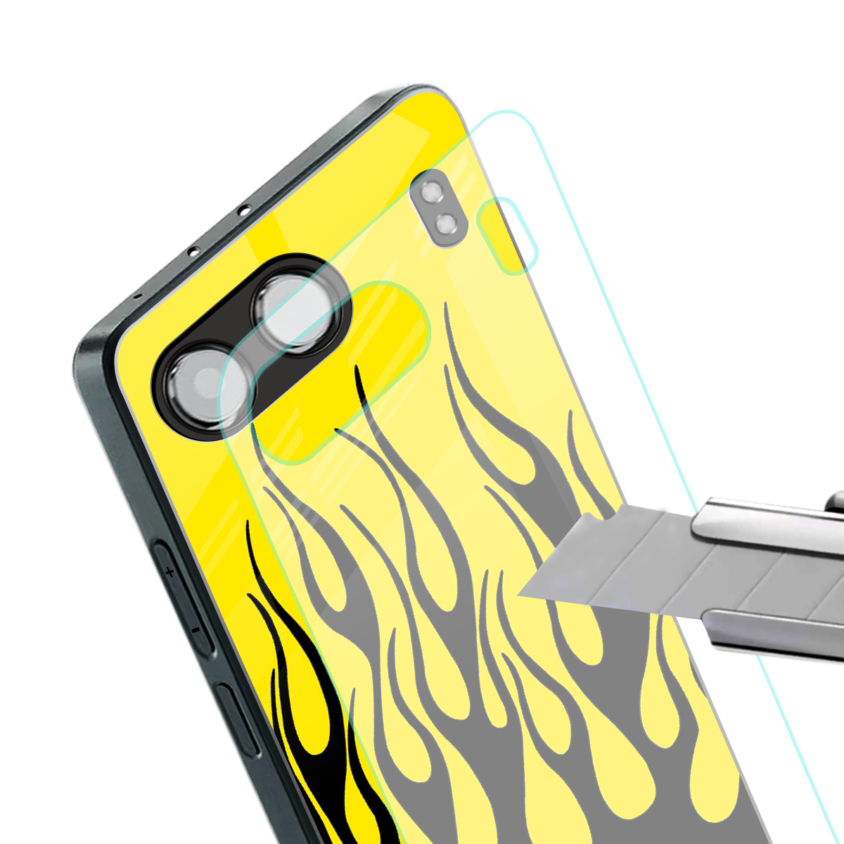 y2k black flames back phone cover | glass case for oneplus nord 4