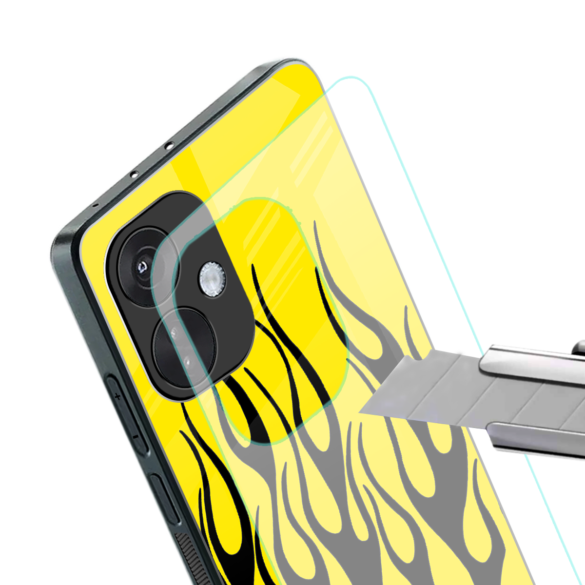 y2k black flames back phone cover | glass case for oneplus nord ce 3
