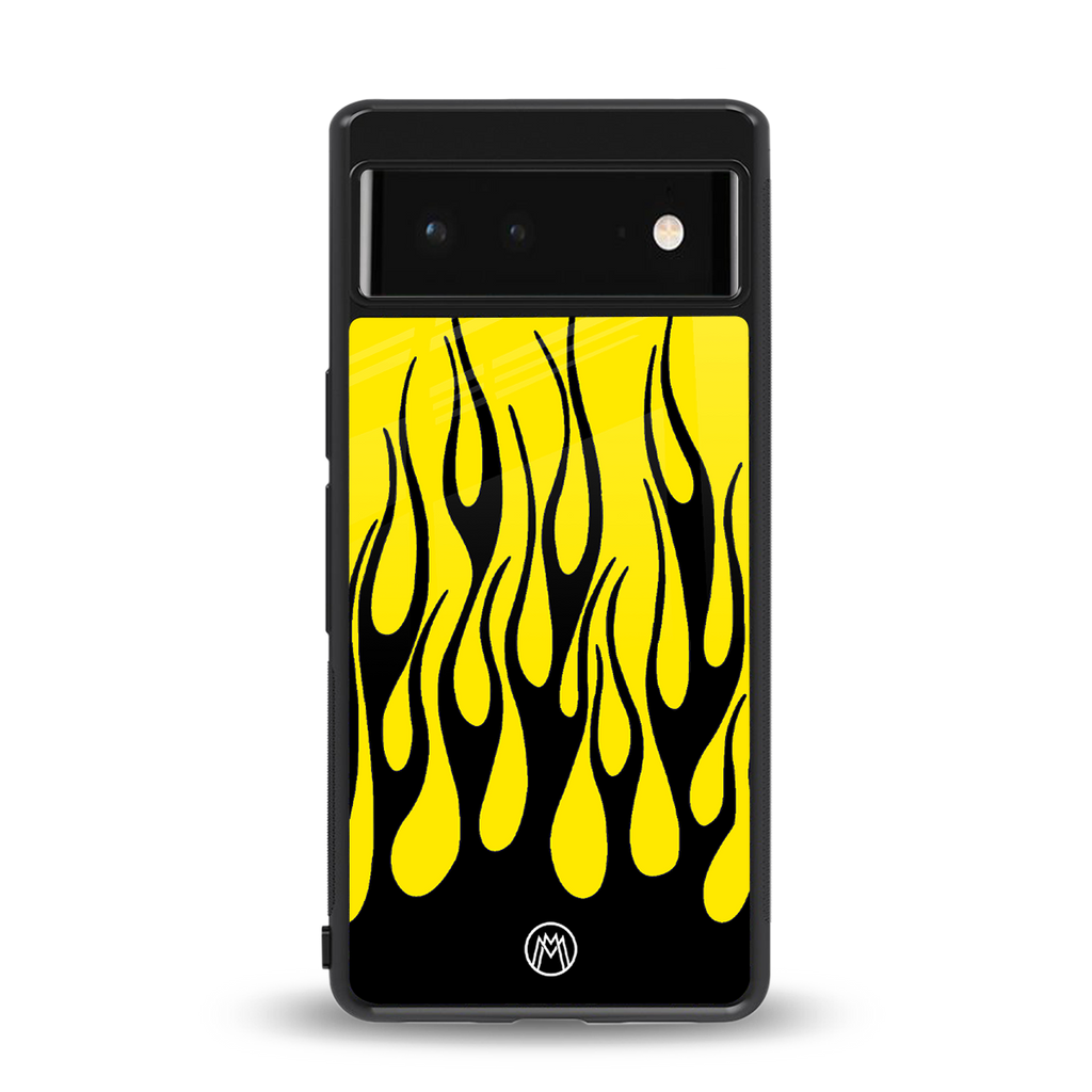 y2k black flames back phone cover | glass case for google pixel 6