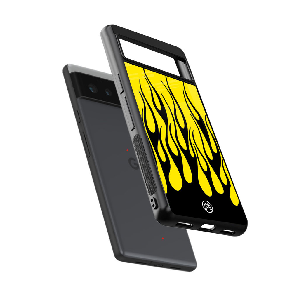 y2k black flames back phone cover | glass case for google pixel 6