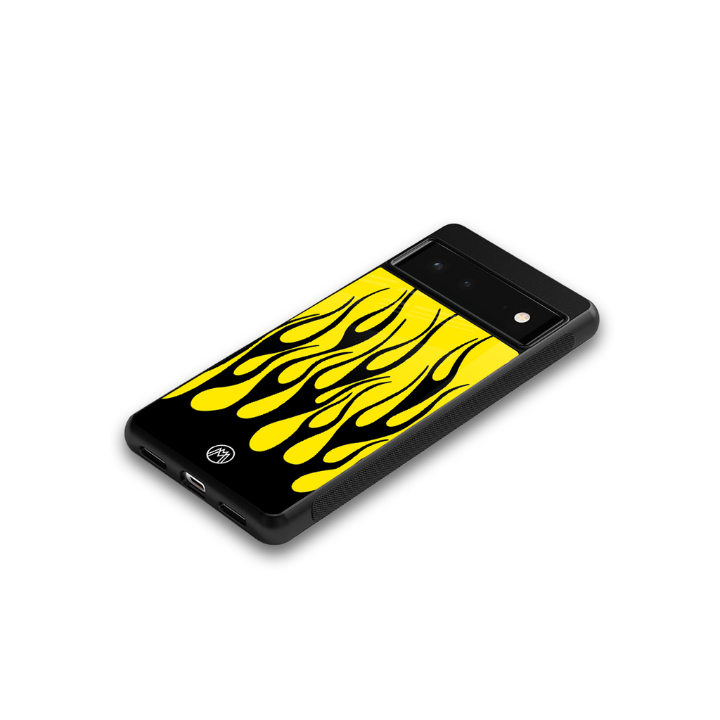 y2k black flames back phone cover | glass case for google pixel 6