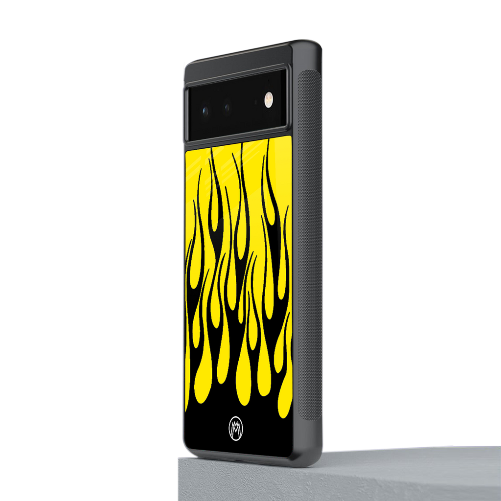 y2k black flames back phone cover | glass case for google pixel 6