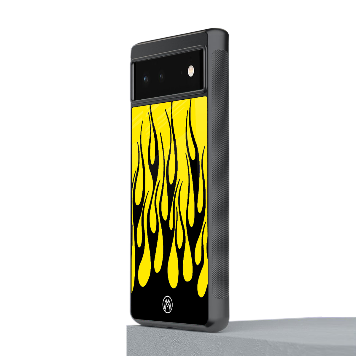 y2k black flames back phone cover | glass case for google pixel 6