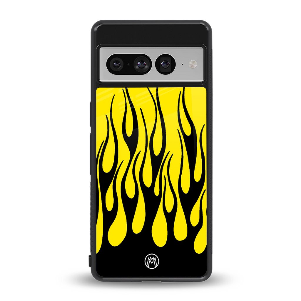 y2k black flames back phone cover | glass case for google pixel 7 pro
