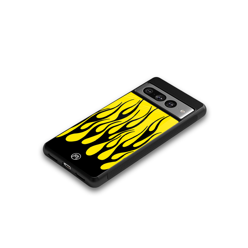 y2k black flames back phone cover | glass case for google pixel 7 pro
