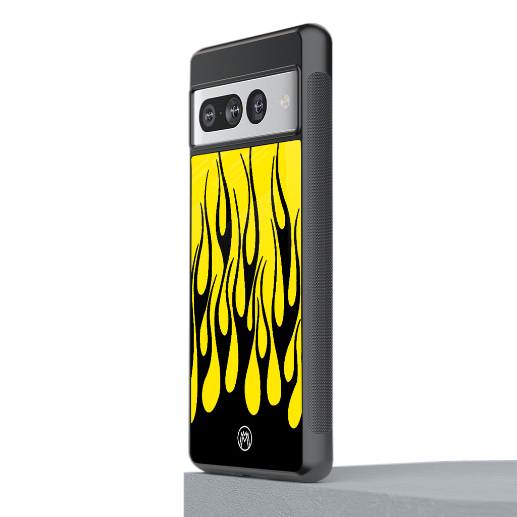 y2k black flames back phone cover | glass case for google pixel 7 pro