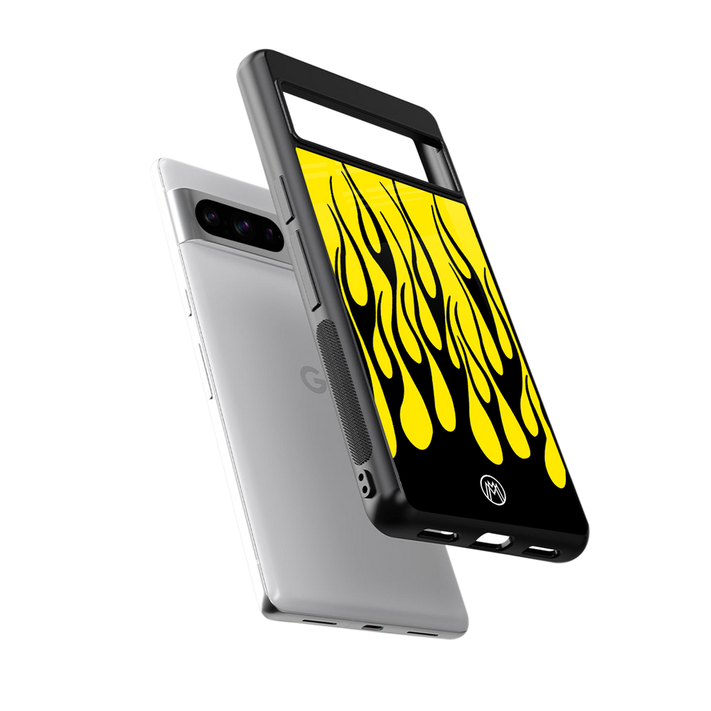 y2k black flames back phone cover | glass case for google pixel 8 pro