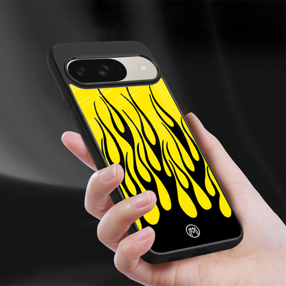 y2k black flames back phone cover | glass case for google pixel 9