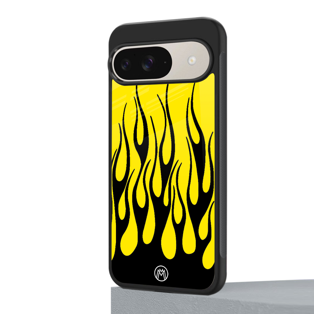 y2k black flames back phone cover | glass case for google pixel 9