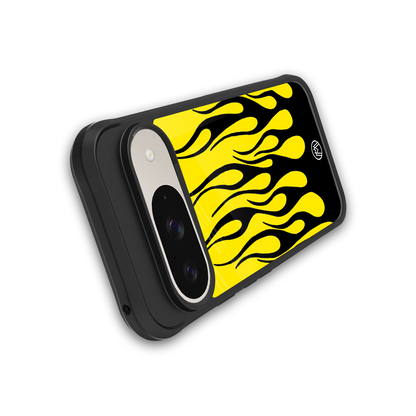 y2k black flames back phone cover | glass case for google pixel 9