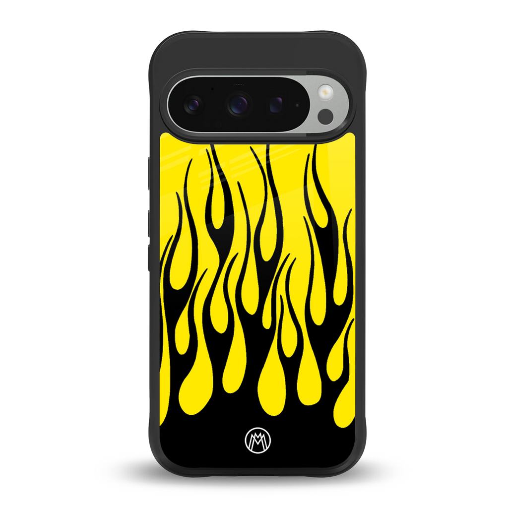 y2k black flames back phone cover | glass case for google pixel 9 pro