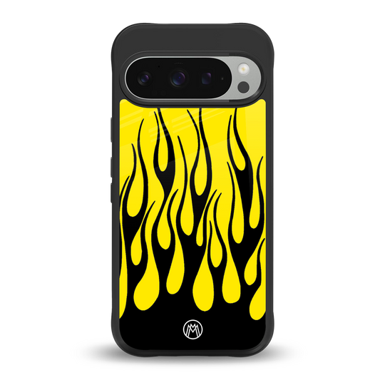 y2k black flames back phone cover | glass case for google pixel 9 pro xl