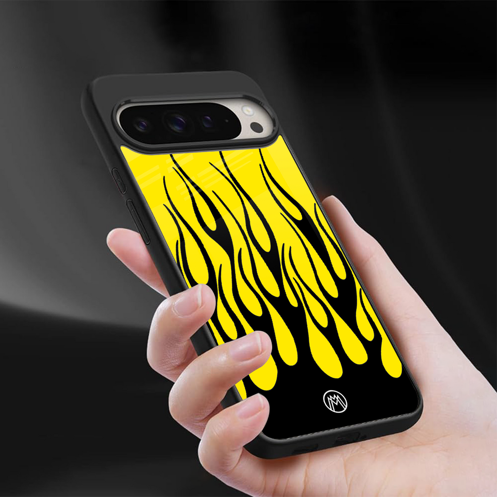 y2k black flames back phone cover | glass case for google pixel 9 pro