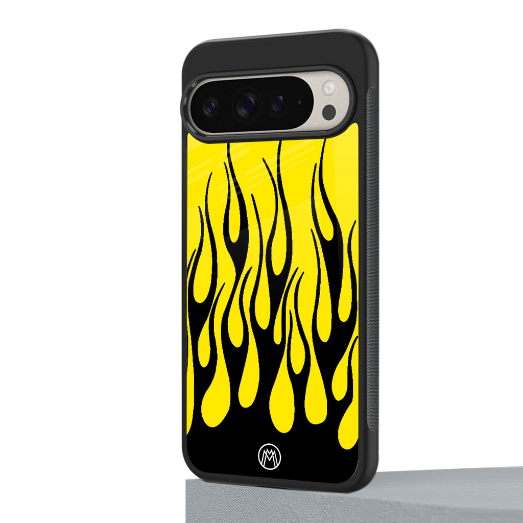 y2k black flames back phone cover | glass case for google pixel 9 pro