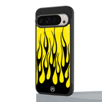 y2k black flames back phone cover | glass case for google pixel 9 pro