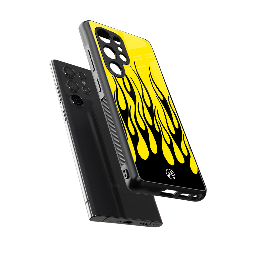 y2k black flames back phone cover | glass case for samsung galaxy s25 ultra