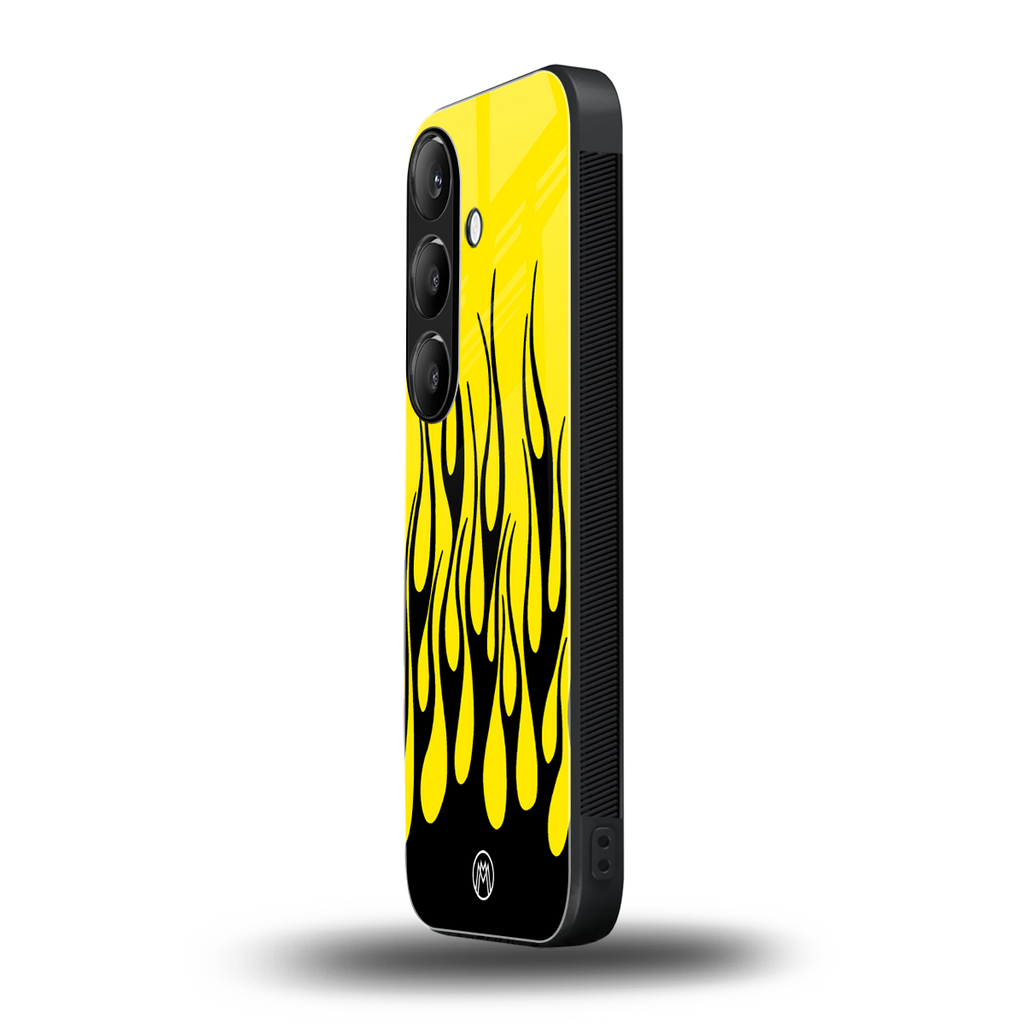 y2k black flames back phone cover | glass case for samsung galaxy s25 plus