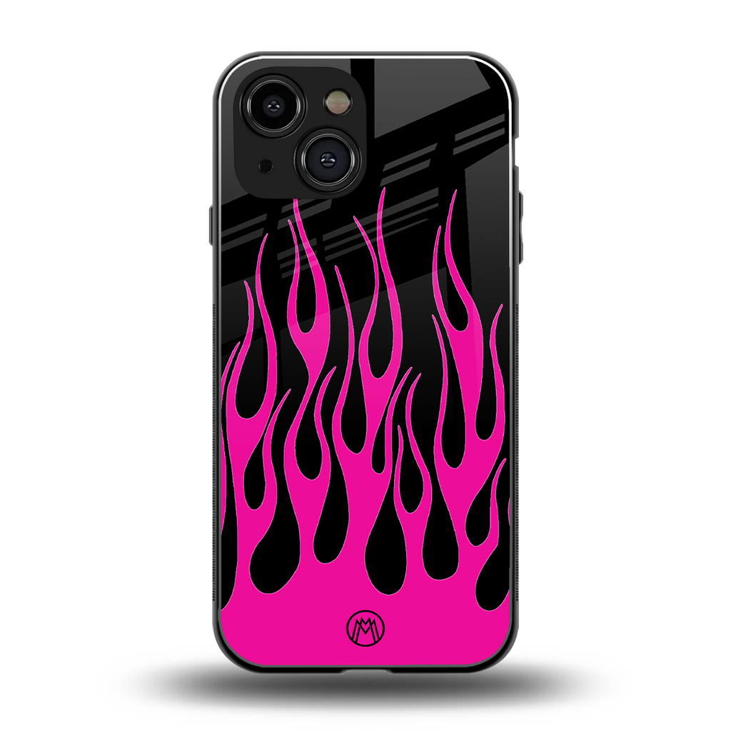y2k black pink flames back phone cover | glass case for iphone 13 mini