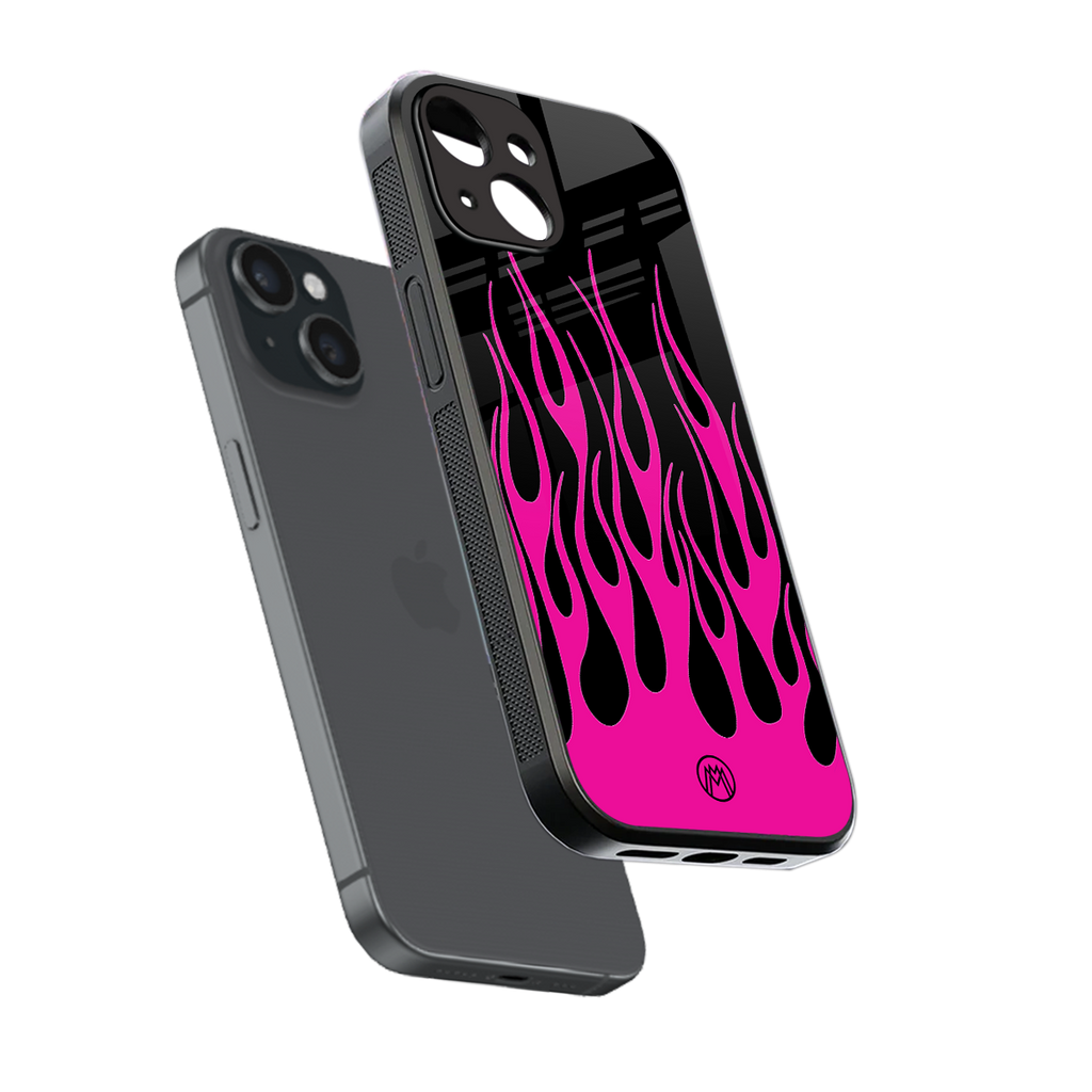 y2k black pink flames back phone cover | glass case for iphone 13 mini