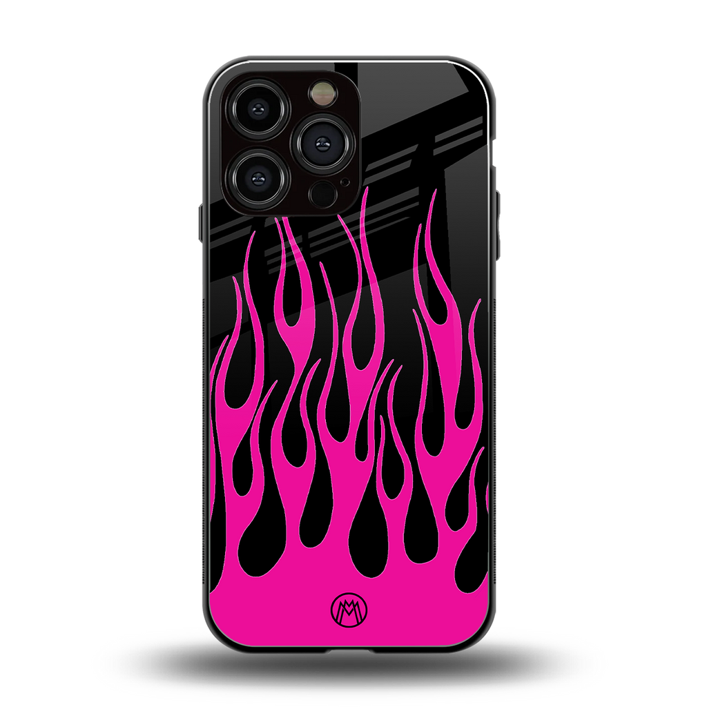 y2k black pink flames back phone cover | glass case for iphone 13 pro max