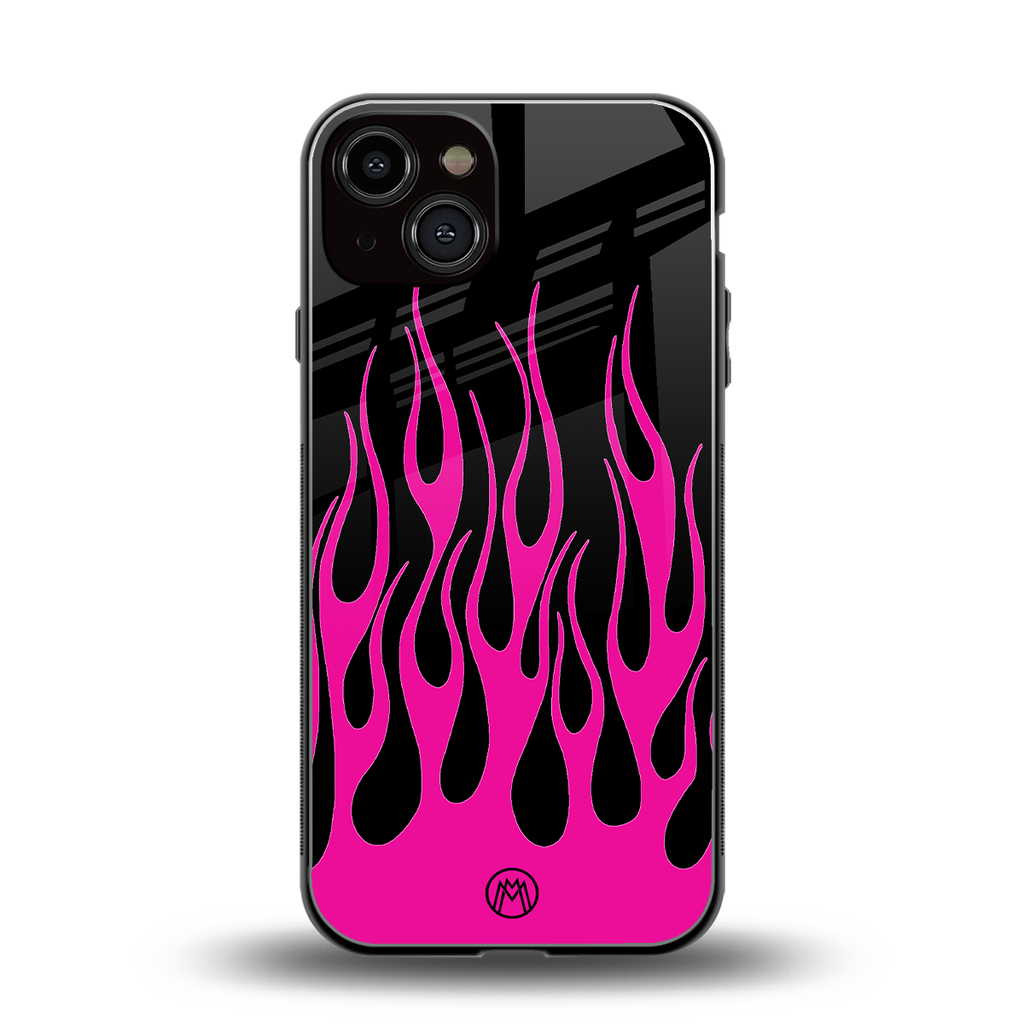 y2k black pink flames back phone cover | glass case for iphone 13