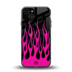 y2k black pink flames back phone cover | glass case for iphone 13