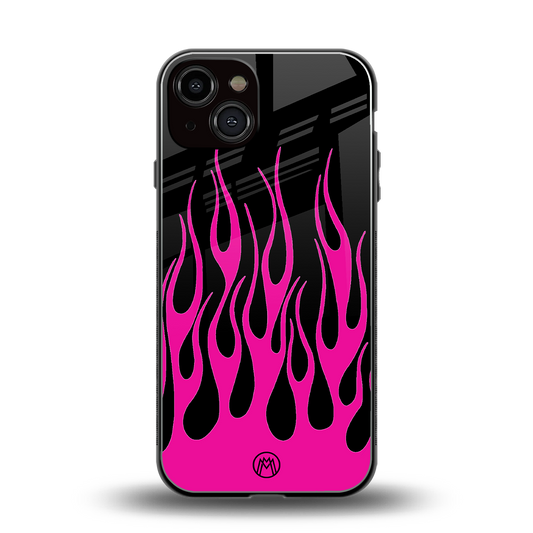 y2k black pink flames back phone cover | glass case for iphone 13