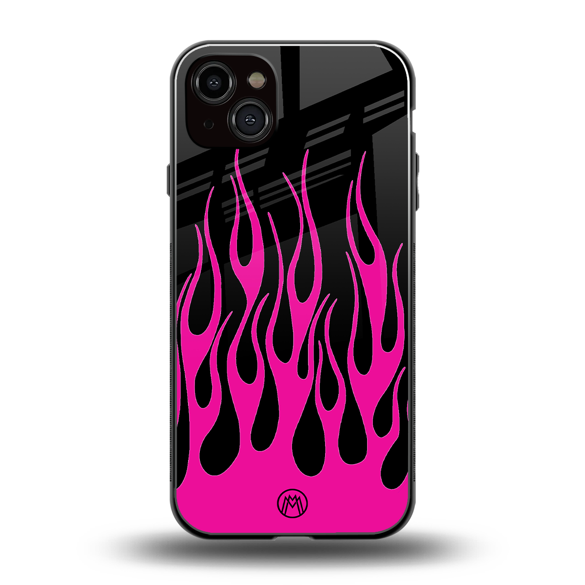 y2k black pink flames back phone cover | glass case for iphone 15 plus