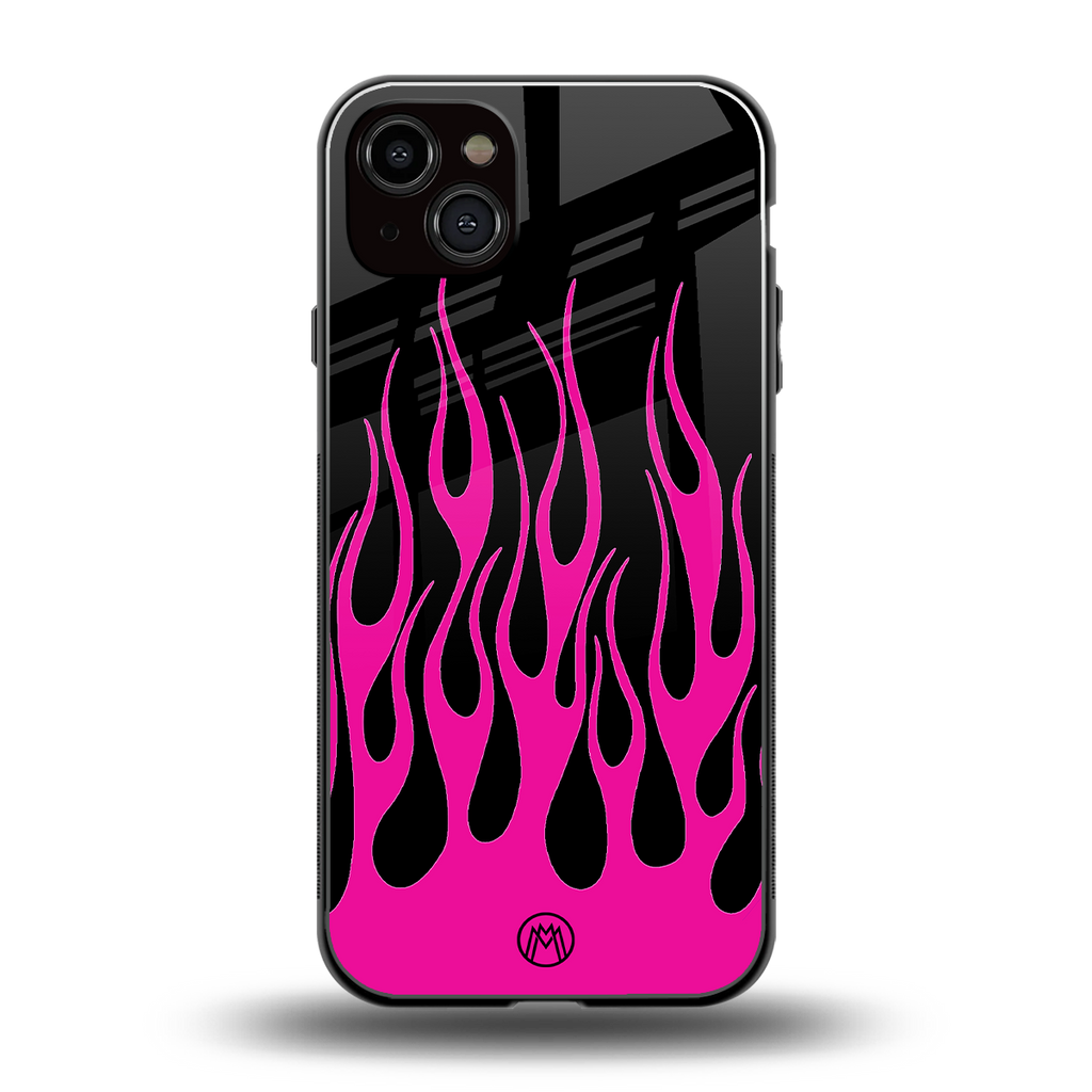 y2k black pink flames back phone cover | glass case for iphone 14 plus