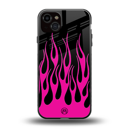 y2k black pink flames back phone cover | glass case for iphone 14 plus