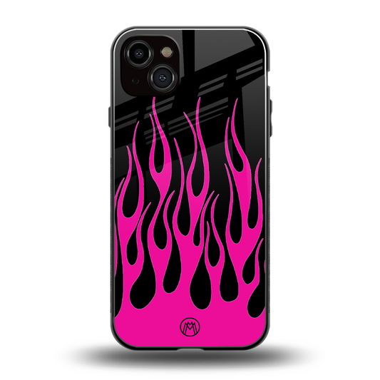 y2k black pink flames back phone cover | glass case for iphone 14 plus