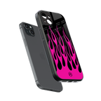y2k black pink flames back phone cover | glass case for iphone 15 plus