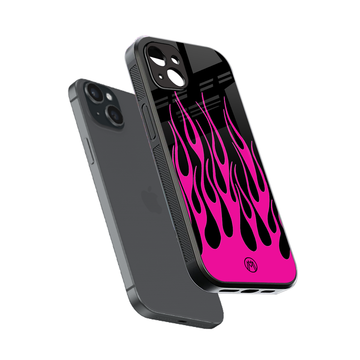 y2k black pink flames back phone cover | glass case for iphone 15 plus