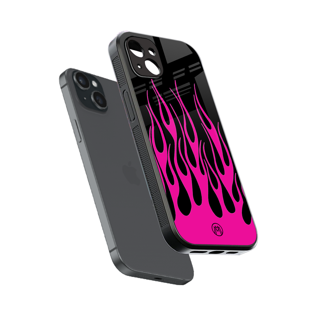 y2k black pink flames back phone cover | glass case for iphone 14 plus