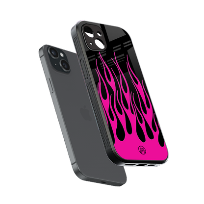 y2k black pink flames back phone cover | glass case for iphone 14 plus