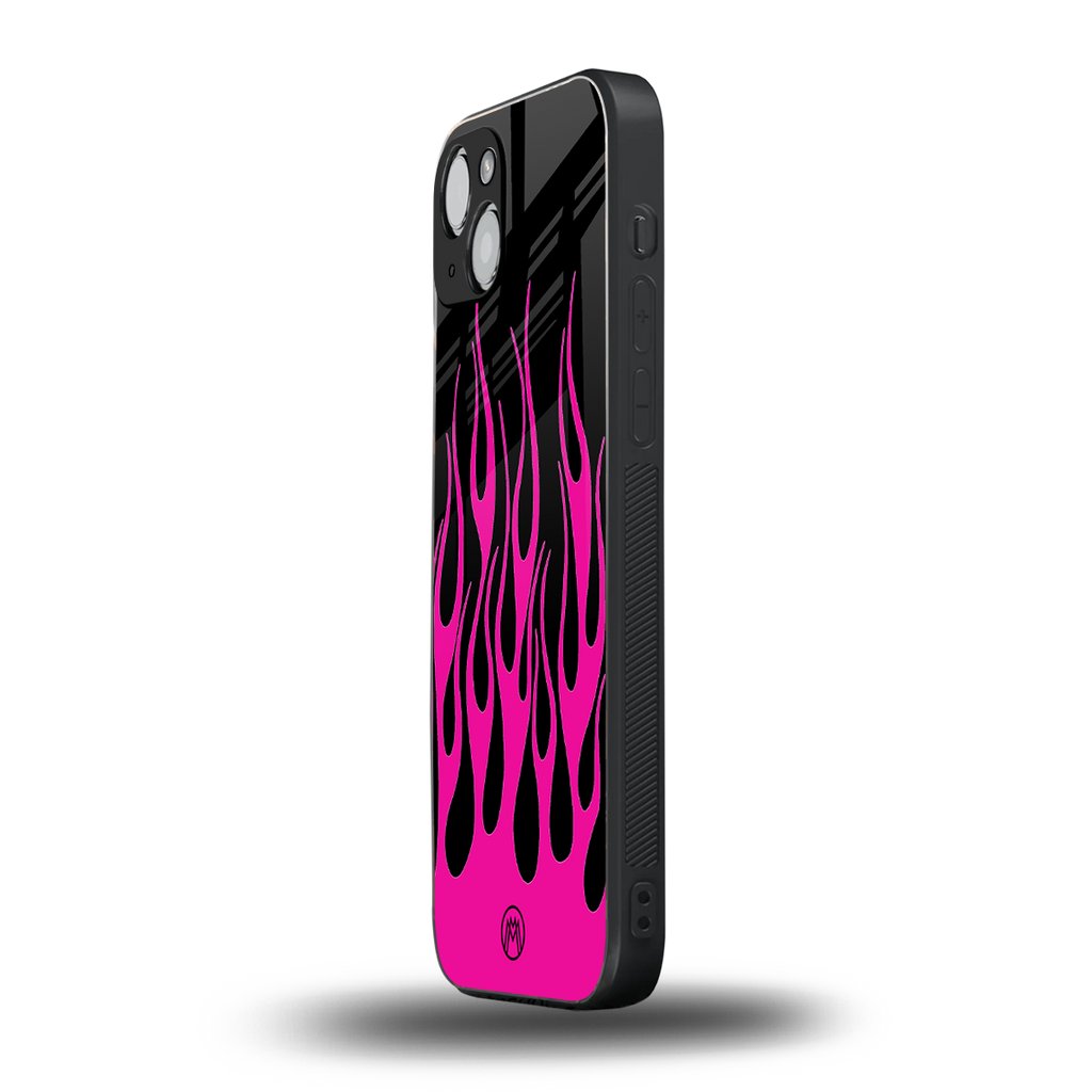 y2k black pink flames back phone cover | glass case for iphone 15 plus