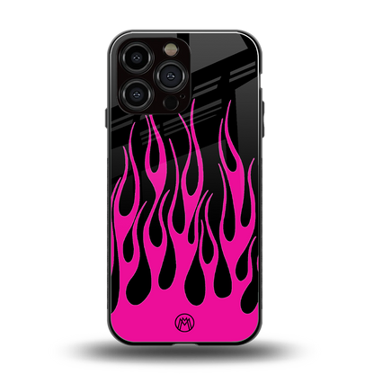 y2k black pink flames back phone cover | glass case for iphone 14 pro max