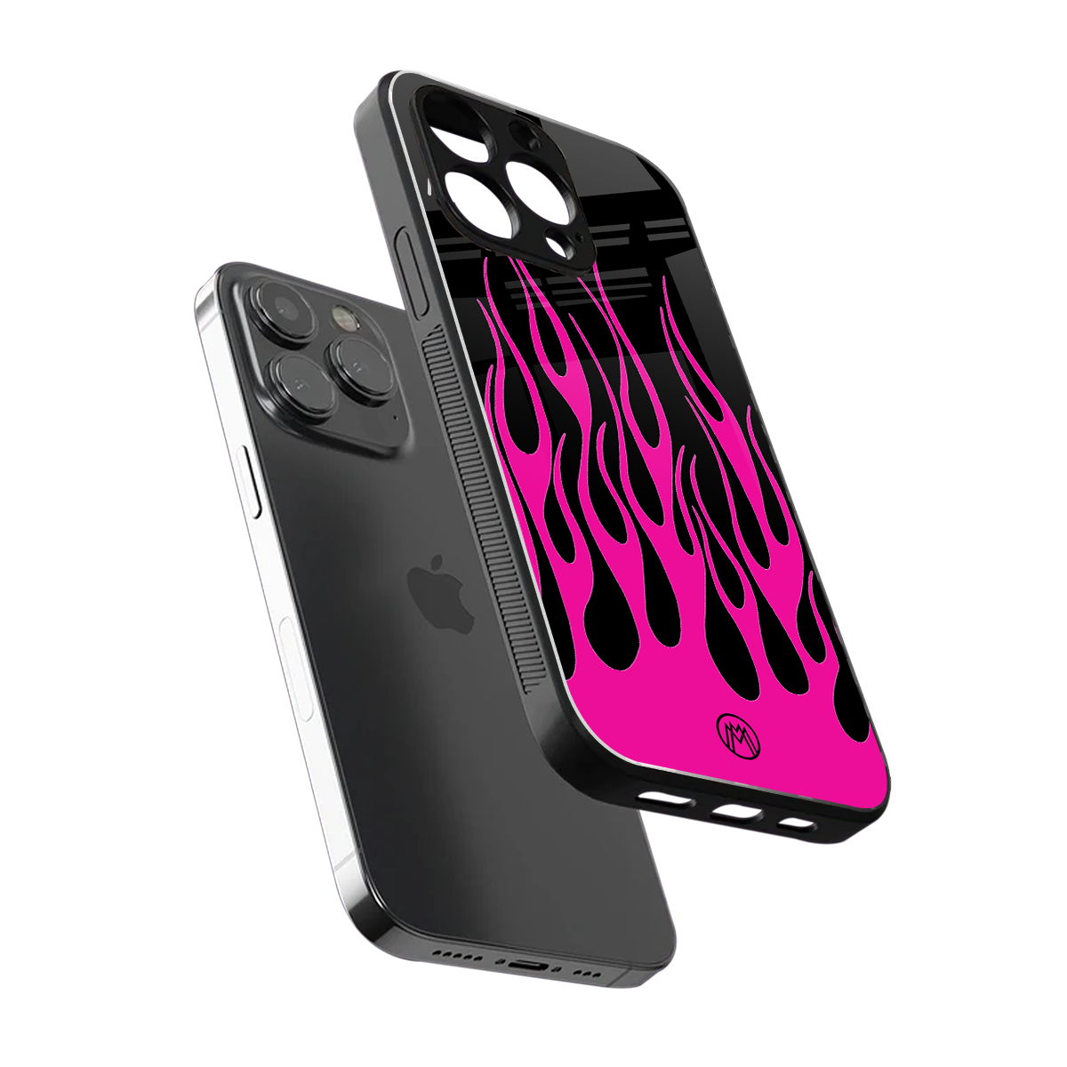 y2k black pink flames back phone cover | glass case for iphone 15 pro max