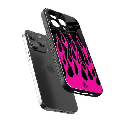 y2k black pink flames back phone cover | glass case for iphone 14 pro max