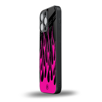 y2k black pink flames back phone cover | glass case for iphone 14 pro max