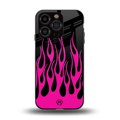 y2k black pink flames back phone cover | glass case for iphone 15 pro