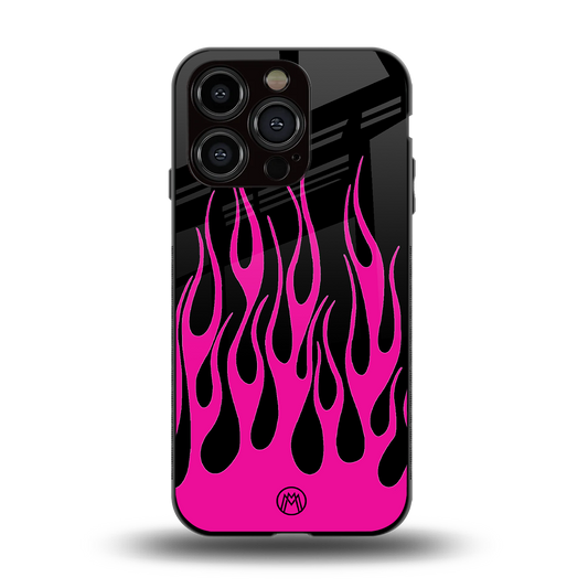 y2k black pink flames back phone cover | glass case for iphone 15 pro