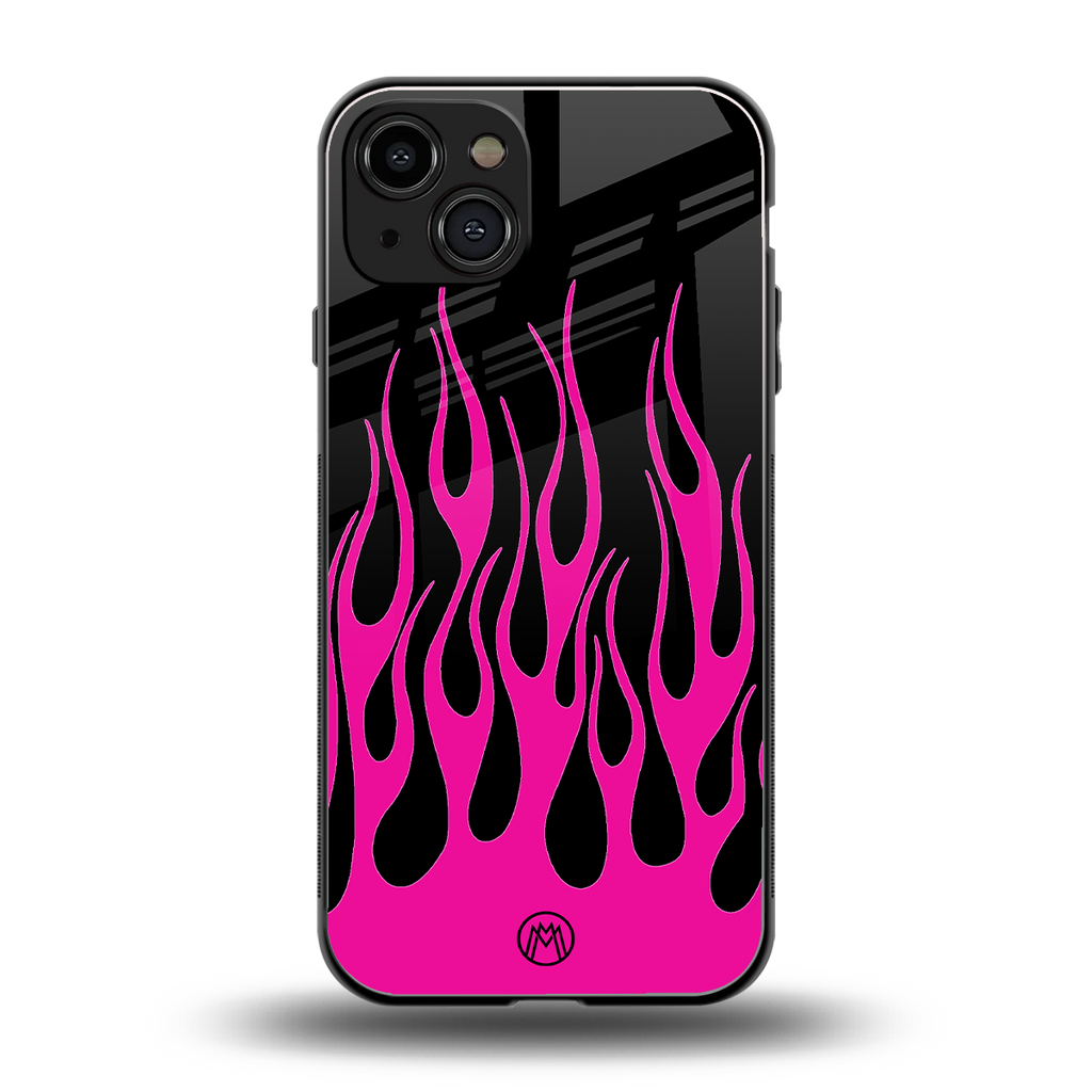 y2k black pink flames back phone cover | glass case for iphone 15