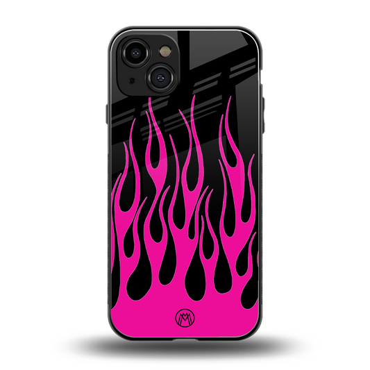 y2k black pink flames back phone cover | glass case for iphone 15