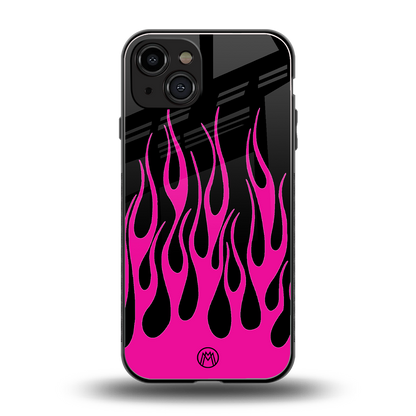 y2k black pink flames back phone cover | glass case for iphone 14