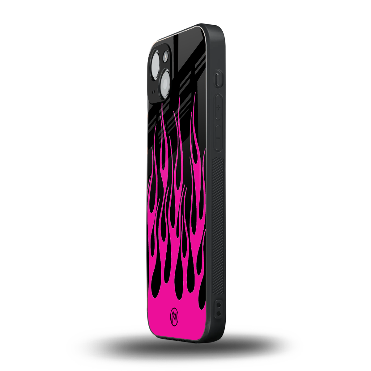 y2k black pink flames back phone cover | glass case for iphone 15