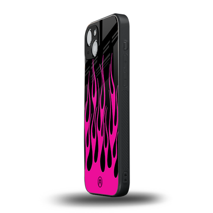 y2k black pink flames back phone cover | glass case for iphone 15